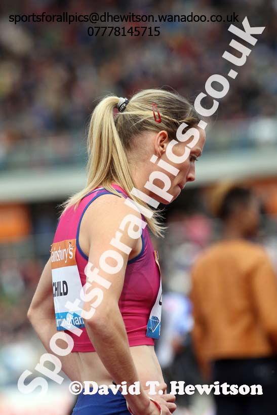 Eilidh Child before the start of the womens 400 metres hurdles at the Sainsbury's Birmingham Grand Prix. Photos: David T. Hewitson/Sports for All Pics